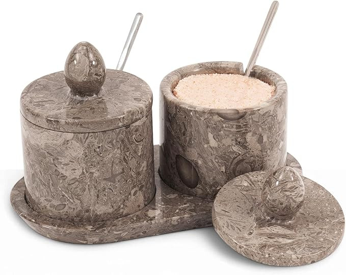 Marble Salt Cellar with Lid and tray 4 Inch Oceanic Handmade Salt Container, Set of 2 Seasoning J... | Amazon (US)