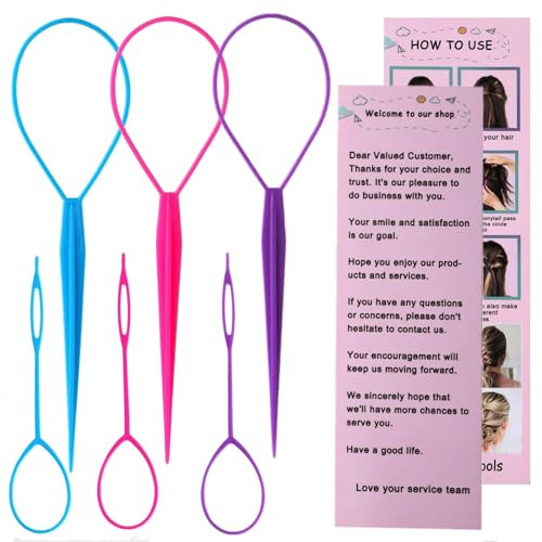Aigee 6pcs Topsy Tail and Hair Loop Styling Tool Set - Ponytail Makers, French Braid Loops in Large and Small, Hair Pull Through Tools (Pink, Blue, Purple) for Women and Girls | Amazon (US)