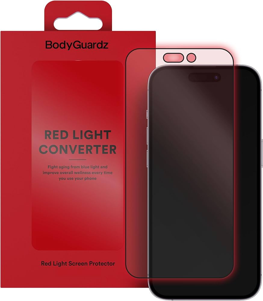 Amazon.com: BodyGuardz Red Light Converter Screen Protector \u2013 Passive Red Light Therapy for Face - Promotes Better Sleep, Healthier Skin, Reduced Eye Strain \u2013 9H Tempered Glass, Easy Install (iPhone 17 Pro Max / 16 Pro Max) : Cell Phones & Accessories | Amazon (US)