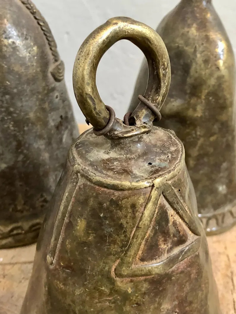 Vintage African Brass Cow Bell Trio: Rustic Bohemian Home Decor, Unique Gift Idea Set of (3) - Et... | Etsy (US)