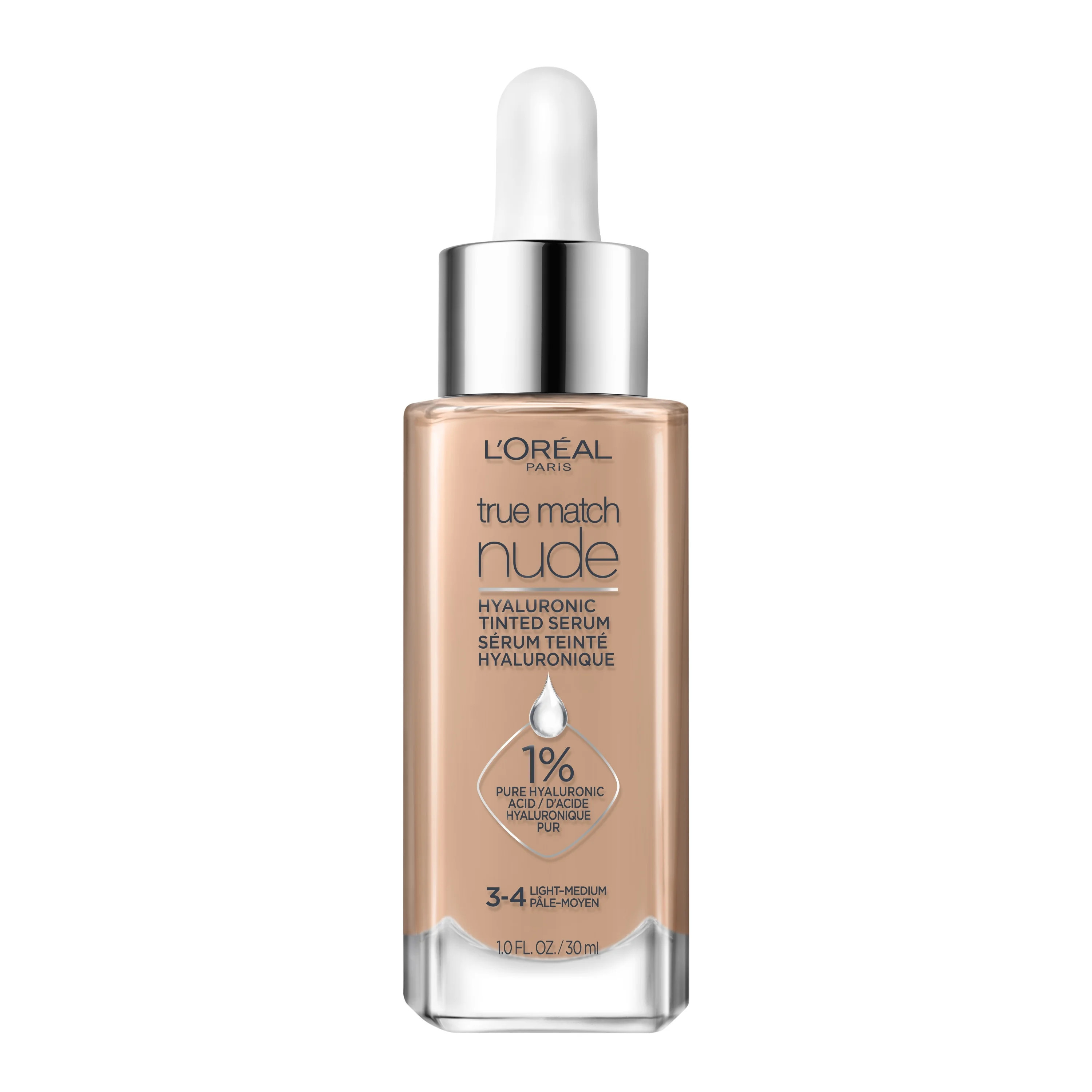 L'Oreal Paris True Match Hyaluronic Tinted Serum Foundation Makeup, 3-4 Light-Medium, 1 fl oz | Walmart (US)