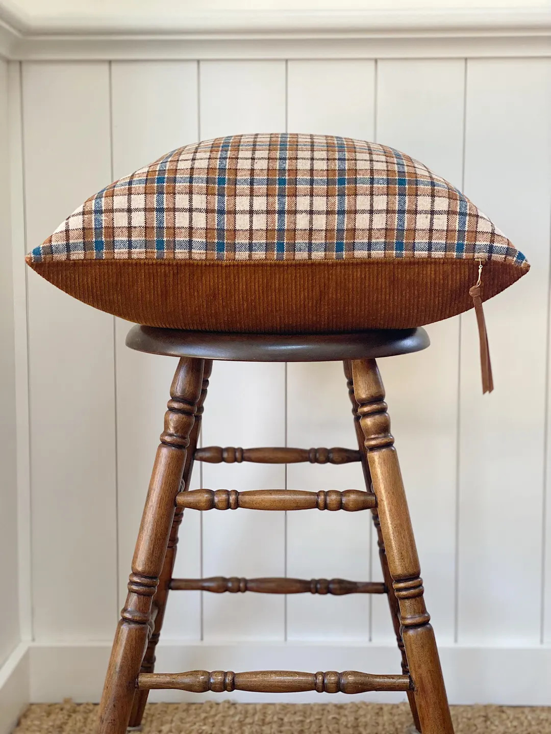Plaid Wool Pillow Cover Brown and Navy, Corduroy Back,  Reversible, Zipper, 20" | Etsy (US)