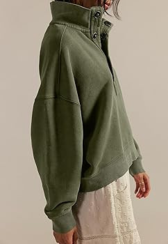 Mock Neck Sweatshirt Women Henley Pullover Tops Oversized Button Fleece Mockneck Sweatshirt 2026 ... | Amazon (US)