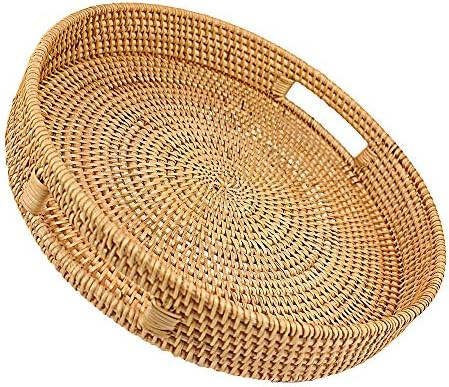 Rattan Basket Round Coffee Table Tray Hand Woven Serving Trays for Ottomans Decorative Trays for ... | Amazon (US)