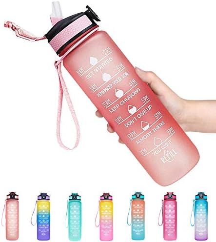 Giotto 32oz Leakproof BPA Free Drinking Water Bottle with Time Marker & Straw to Ensure You Drink... | Amazon (US)