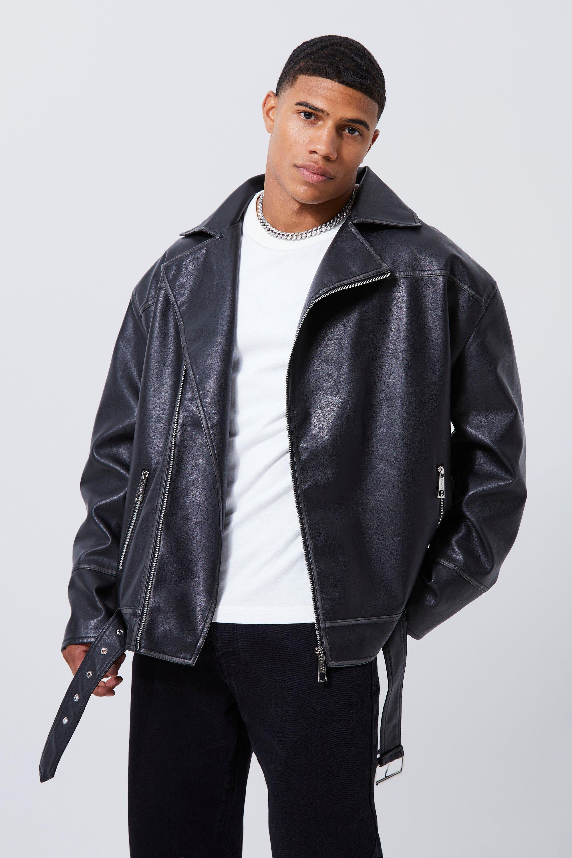 Oversized Vintage Pu Biker Jacket | boohooMAN (DE, IE & UK)