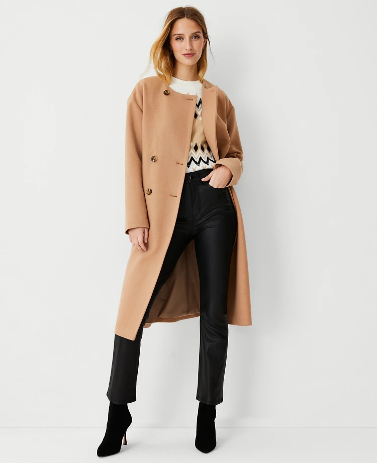 Wool Blend Crew Neck Coat | Ann Taylor (US)