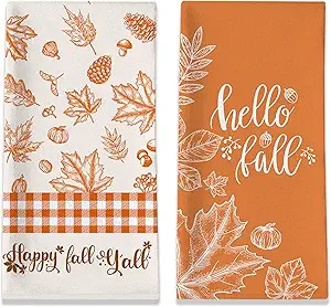 Fall Kitchen Towels, Fall Towels Set of 2, Hello Fall Pumpkins Maple Leaves Hand Dish Tea Towels ... | Amazon (US)
