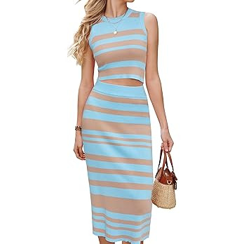 Arach&Cloz Women's Non See Through 2 Piece Sets Tank Top and Midi Skirt Knit Outfits | Amazon (US)