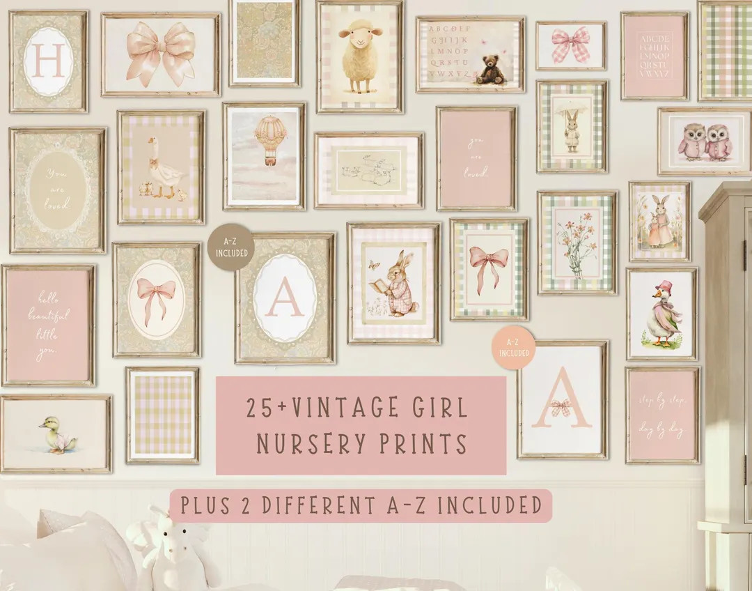 Baby Girl Nursery Prints Vintage Pink Pastel Girl Art Prints Vintage Girl Nursery Gallery Wall Pr... | Etsy (US)