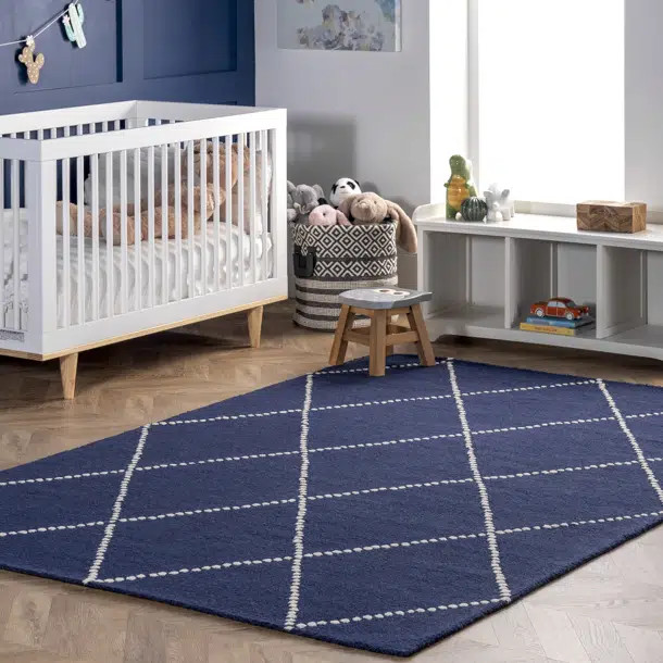 Geometric Handmade Tufted Wool Navy Area Rug | Wayfair North America