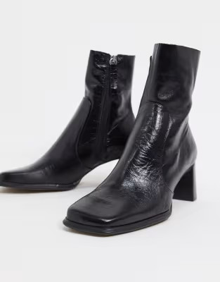 ASOS DESIGN Roisin premium leather square toe boots in black | ASOS | ASOS (Global)