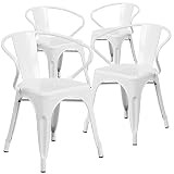 Flash Furniture Roy Commercial Grade 4 Pack White Metal Indoor-Outdoor Chair with Arms | Amazon (US)