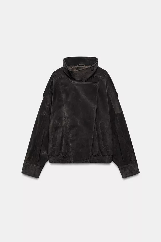 100% SUEDE LEATHER BIKER JACKET WITH COVERED BUTTONS | Zara UK