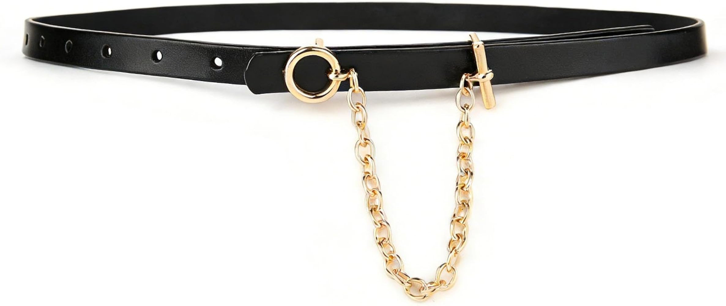 ORUIVO Stylish Skinny Cowhide Split Leather Belt - with Chain& Gold Metal Buckle & Adjustable Fit... | Amazon (US)