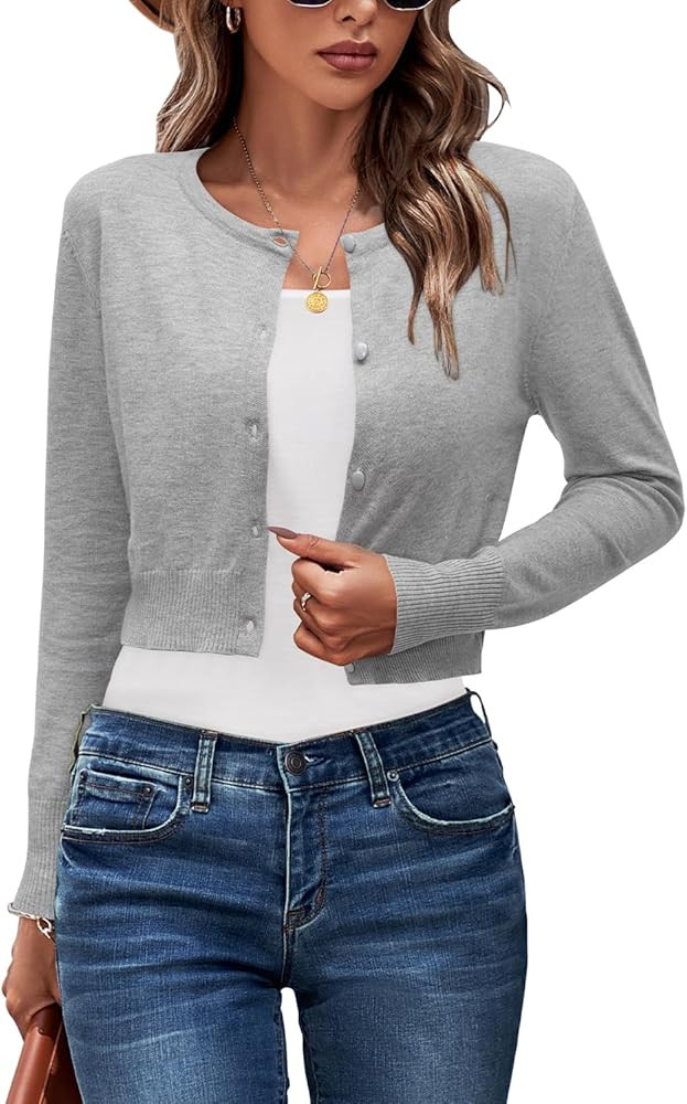 Newshows Cropped Cardigan Sweaters for Women 2025 Crew Neck Button Down Open Front Knit Bolero Sh... | Amazon (US)