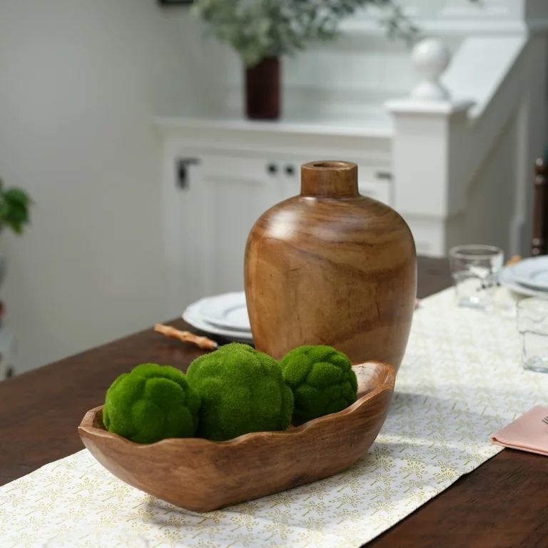 12" Mid-Tone Brown Wood Finish Decorative Indoor Tabletop Vase | Walmart (US)