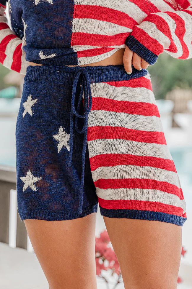 That's My Anthem Red, White, And Blue Flag Knitted Shorts | Pink Lily