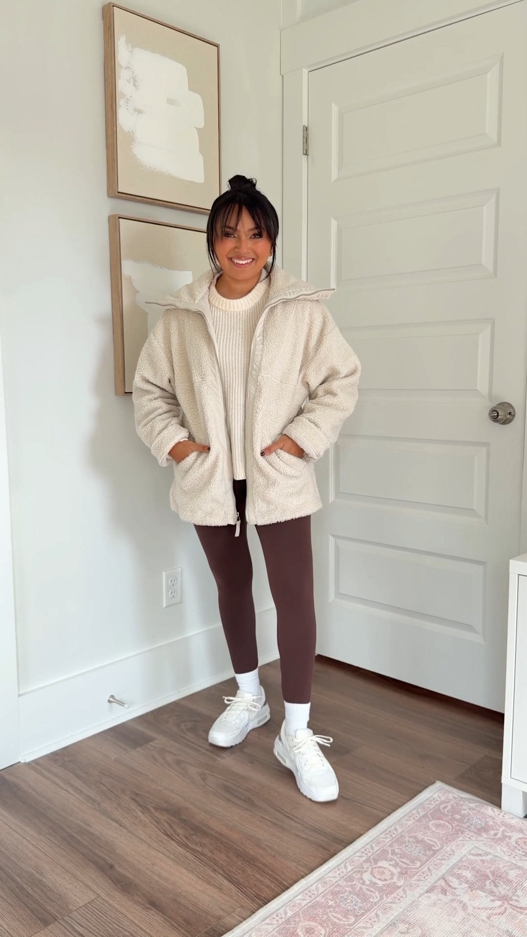 Beige zip up jacket size xs TTS
Ivory sweater size xs TTS
Brown burgundy leggings size small TTS
Sneakers size 6.5 TTS 


#LTKActive #LTKStyleTip #LTKPetite