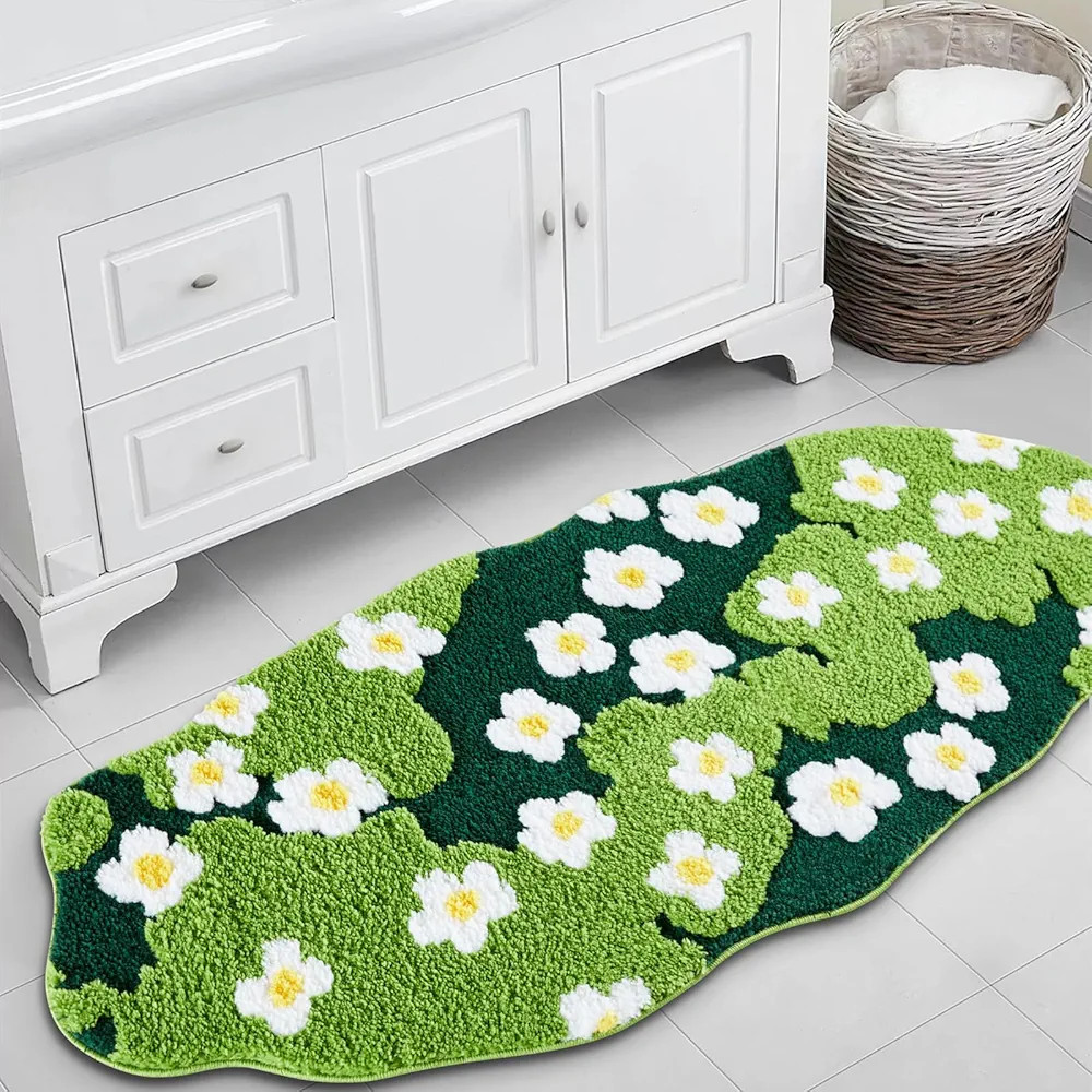 Cute Green Floral Bathroom Runner Rugs Extra Long Bath Mat 24''W x 52''L Non Slip Washable, Moder... | Amazon (US)