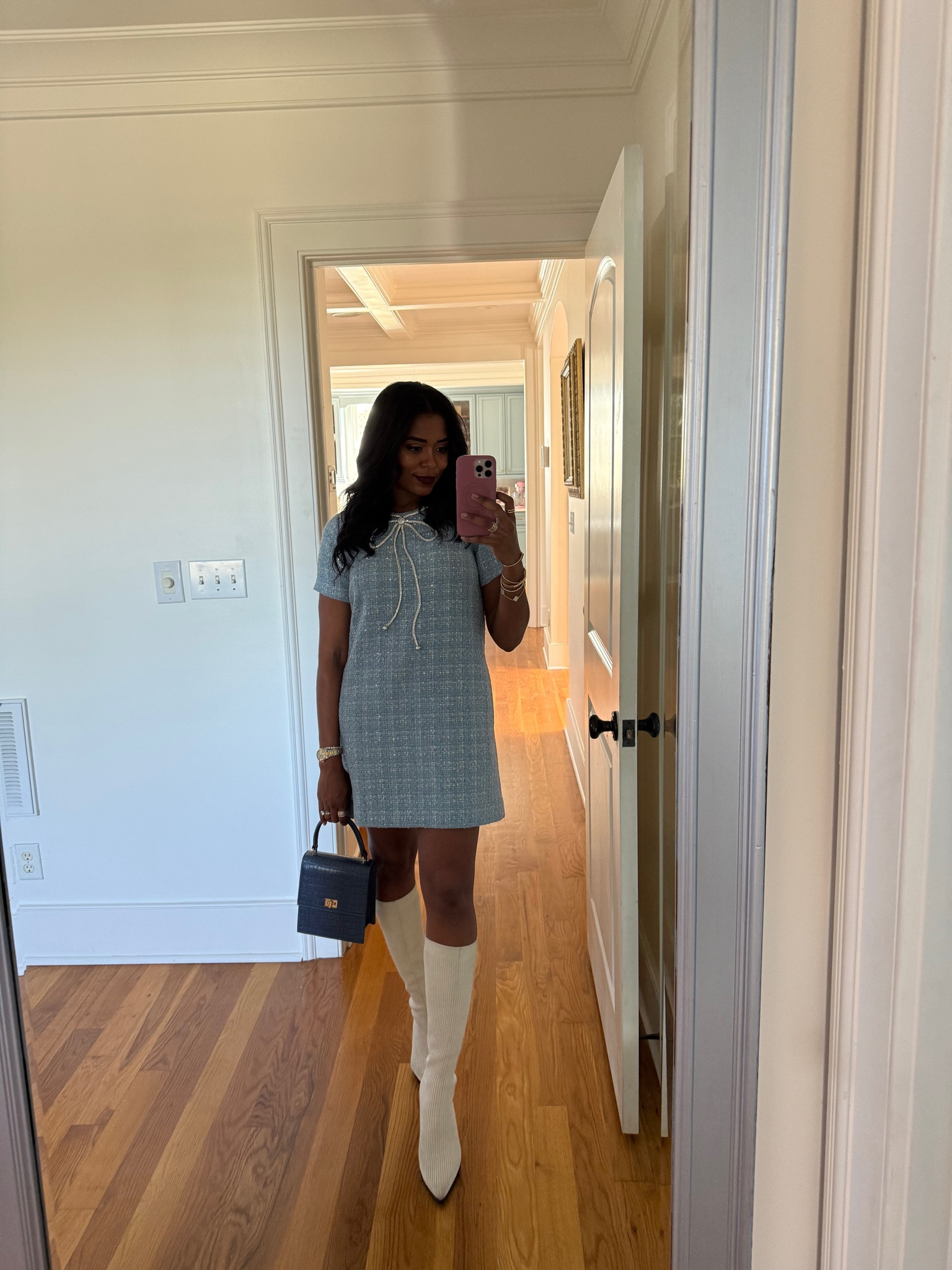 Mestiza, mini dress, bow dress, blue dresses, fall outfit inspo, tall boots, dress and boot outfit inspo

#LTKStyleTip #LTKShoeCrush #LTKSeasonal