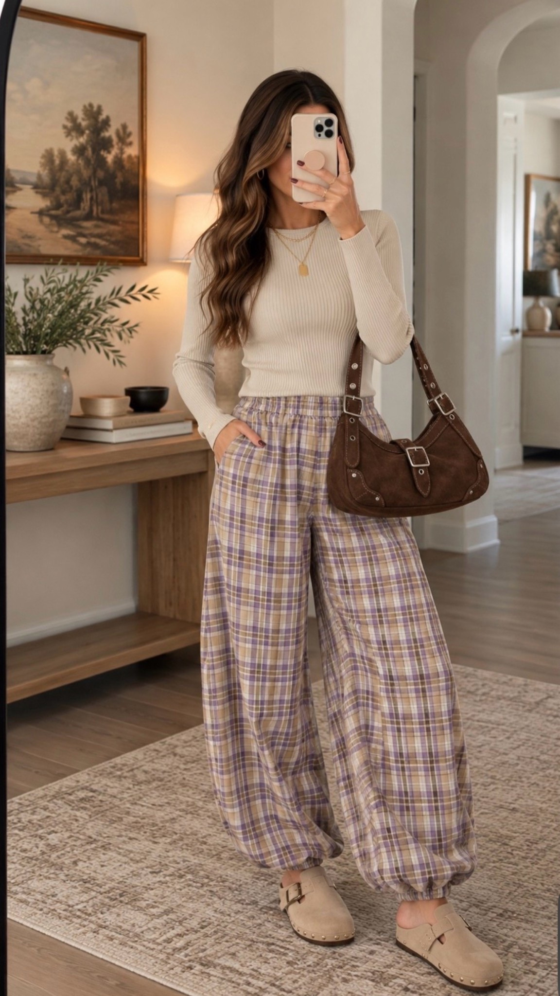 Amazon fall outfit 🍂🤎 These plaid balloon pants are such a fun way to switch up your everyday fall basics! I paired them with a fitted neutral ribbed top, suede buckle clogs + a chocolate brown shoulder bag for an easy, comfy look that still feels put together. Perfect for casual fall days, errands, lunch or weekend plans.

Everything is from Amazon! Comment SHOP for links. 🛍️

#amazonfashion #amazonfinds #amazonoutfit #amazonfallfashion #falloutfitideas #fallstyle #casualfalloutfit #plaidpants #balloonpants #amazonstyle #affordablefashion #over40style #momstyle #fallfashion2026

#LTKSaleAlert #LTKSeasonal #LTKootd
