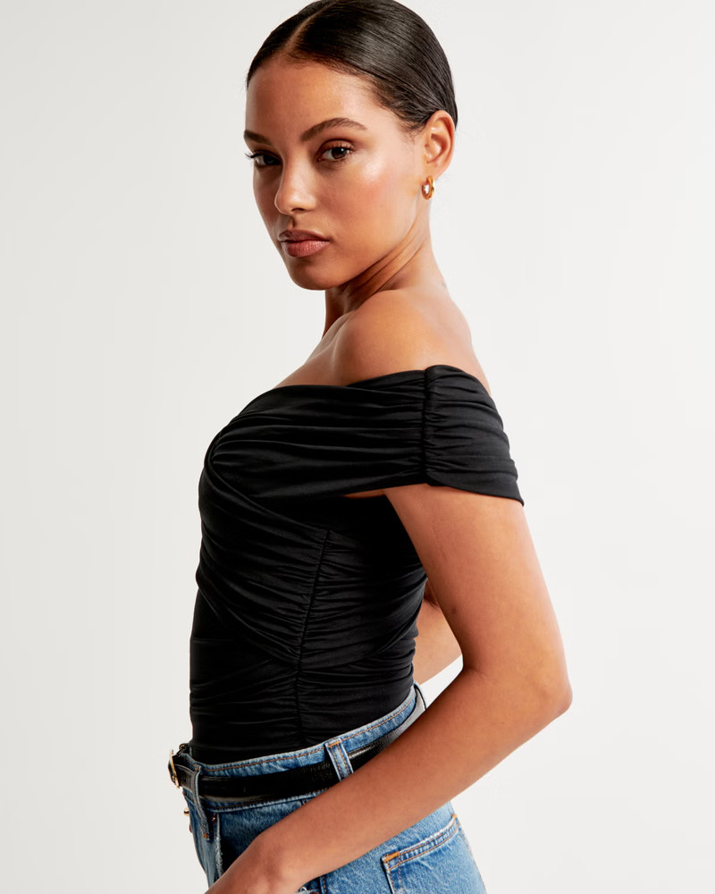 Off-The-Shoulder Ruched Wrap Top | Abercrombie & Fitch (US)