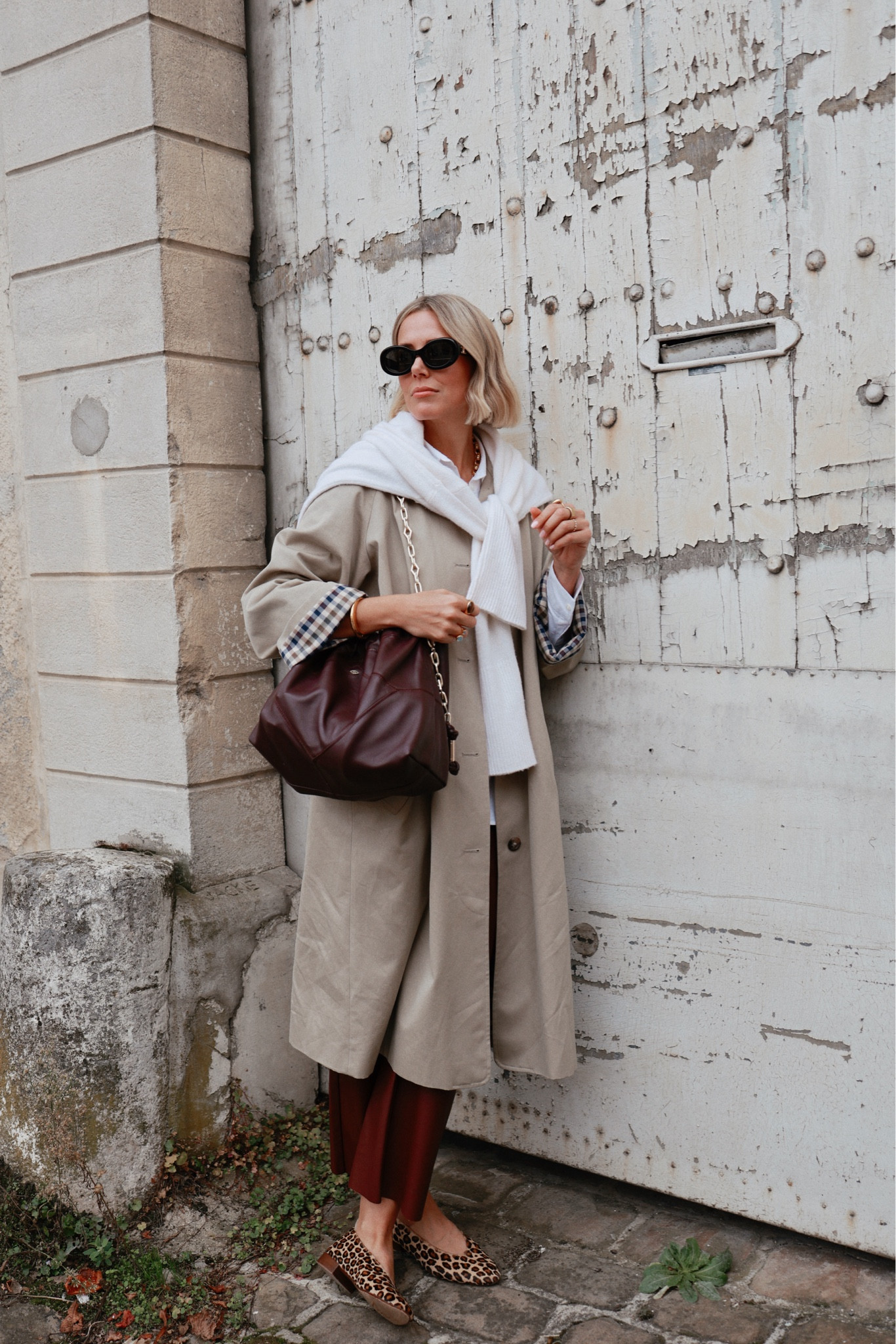Trench coat
Autumn outfit 
Autumn look 
Burgundy bag
Leopard print shoes 
Burgundy trousers 
Leather trousers 

#LTKeurope #LTKuk