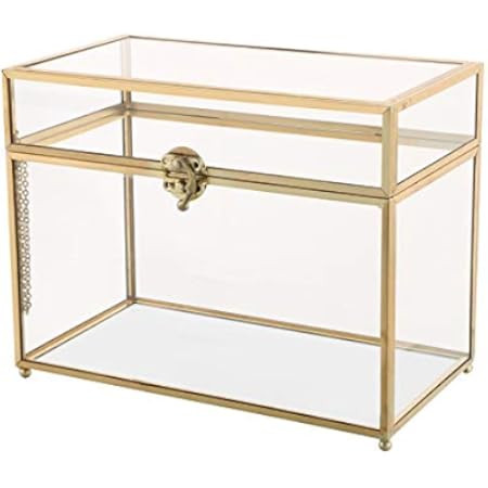 Large 10“ Geometric Terrarium Gold Brass Glass Card Box Vintage Rectangle Shape with Foot, Perfect f | Amazon (US)