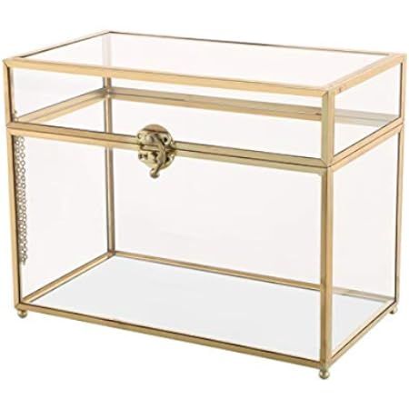 Large 10“ Geometric Terrarium Gold Brass Glass Card Box Vintage Rectangle Shape with Foot, Perfect f | Amazon (US)