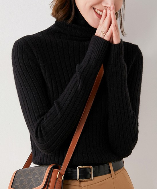 Lavidence Women's Pullover Sweaters Black - Black Turtleneck Sweater - Women | Zulily