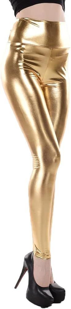 ellazhu Women Metallic Stretch Faux Leather Legging Pants 2143 | Amazon (US)