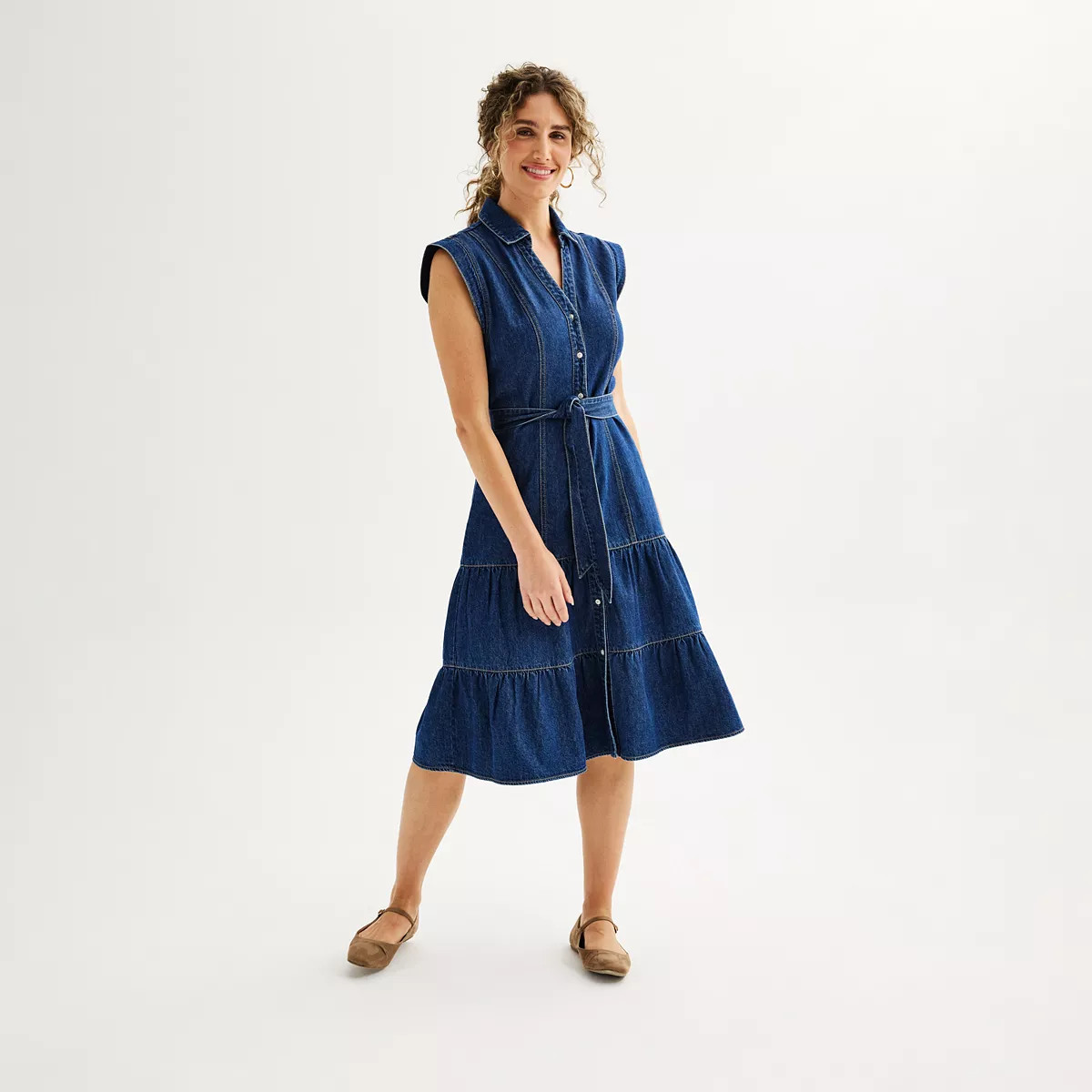 Women's Draper James Button Front Sleeveless Tiered Denim Dress | Kohl's