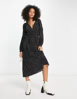 ASOS DESIGN plisse wrap midi dress in mono spot | ASOS (Global)