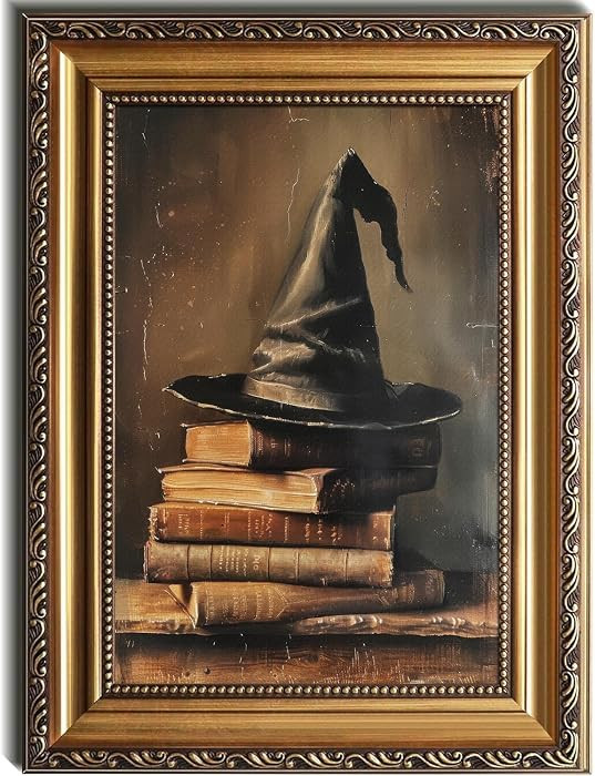 Kizbok Gold Framed Wall Art for Home Decor, Vintage Witch Wall Art Halloween Decor, Spooky Witch ... | Amazon (US)