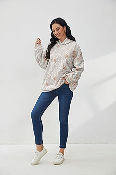 Eutten Womens Camo Hoodies Maple Leaf Print Oversized Hooded Sweatshirt Fleece Pullover Sweatshir... | Amazon (US)