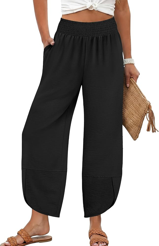 Lepunuo Womens Baggy Wide Leg Pants Summer High Waisted Palazzo Pants Beach Vacation 2026 Casual ... | Amazon (US)