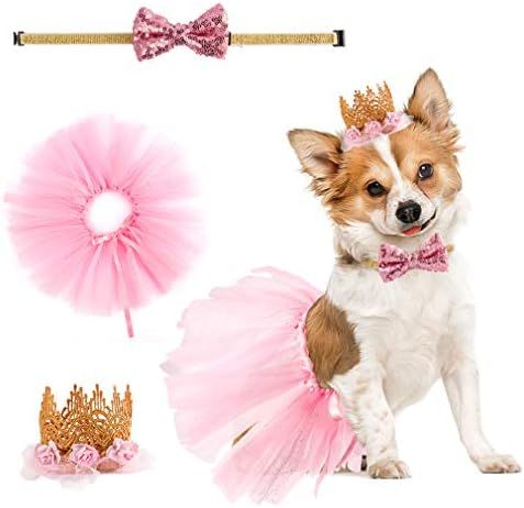 BINGPET Dog Wedding Dress Girl - Puppy Birthday Party Supplies - Cute Pink Doggy Tutu Skirt with ... | Amazon (US)