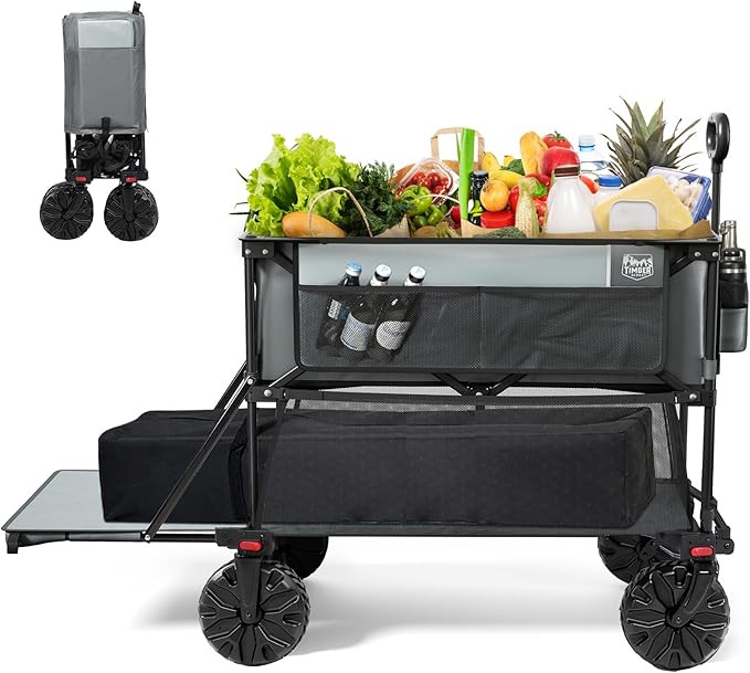 TIMBER RIDGE 400L Large Capacity Folding Double Decker Wagon, 54" Extra Long Extender Wagon Cart,... | Amazon (US)