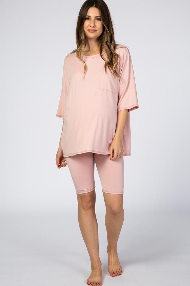 Light Pink Biker Short Maternity Sleep Set | PinkBlush Maternity
