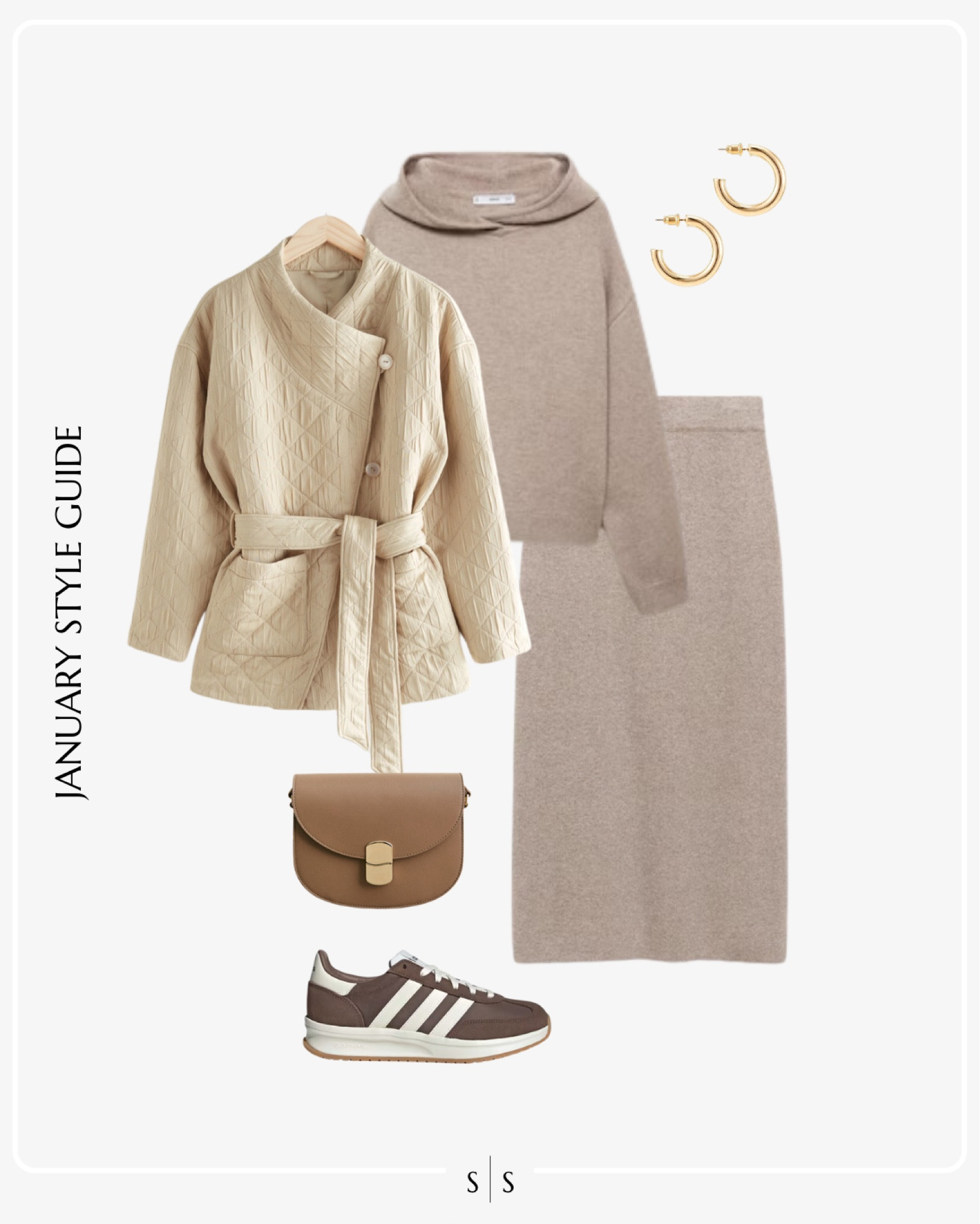 Monthly Style Guide: JANUARY Winter outfit looks to copy | knit sweater set, sweater midi skirt, wrap jacket, saddle crossbody, sneakers

#winteroufit #winterfashion #outfitidea #mango #casualchic

#LTKStyleTip