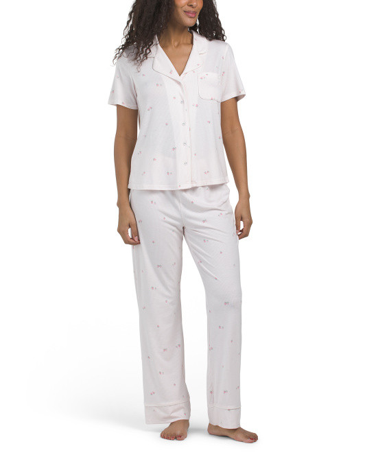 2pc Short Sleeve Strawberry Stripe Notch Collar Pajama Set | TJ Maxx
