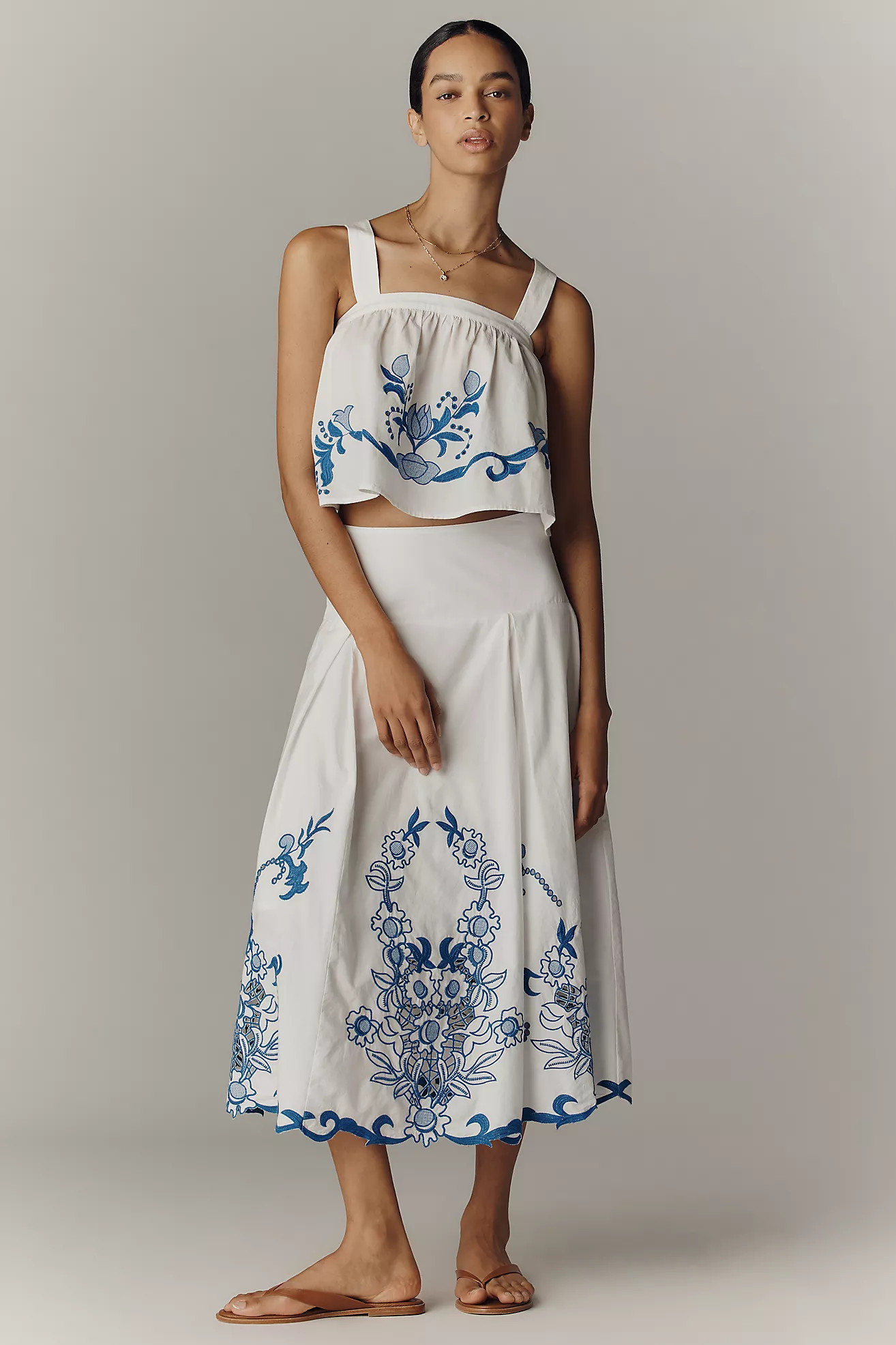 By Anthropologie Cotton Cutwork Midi Skirt | Anthropologie (US)
