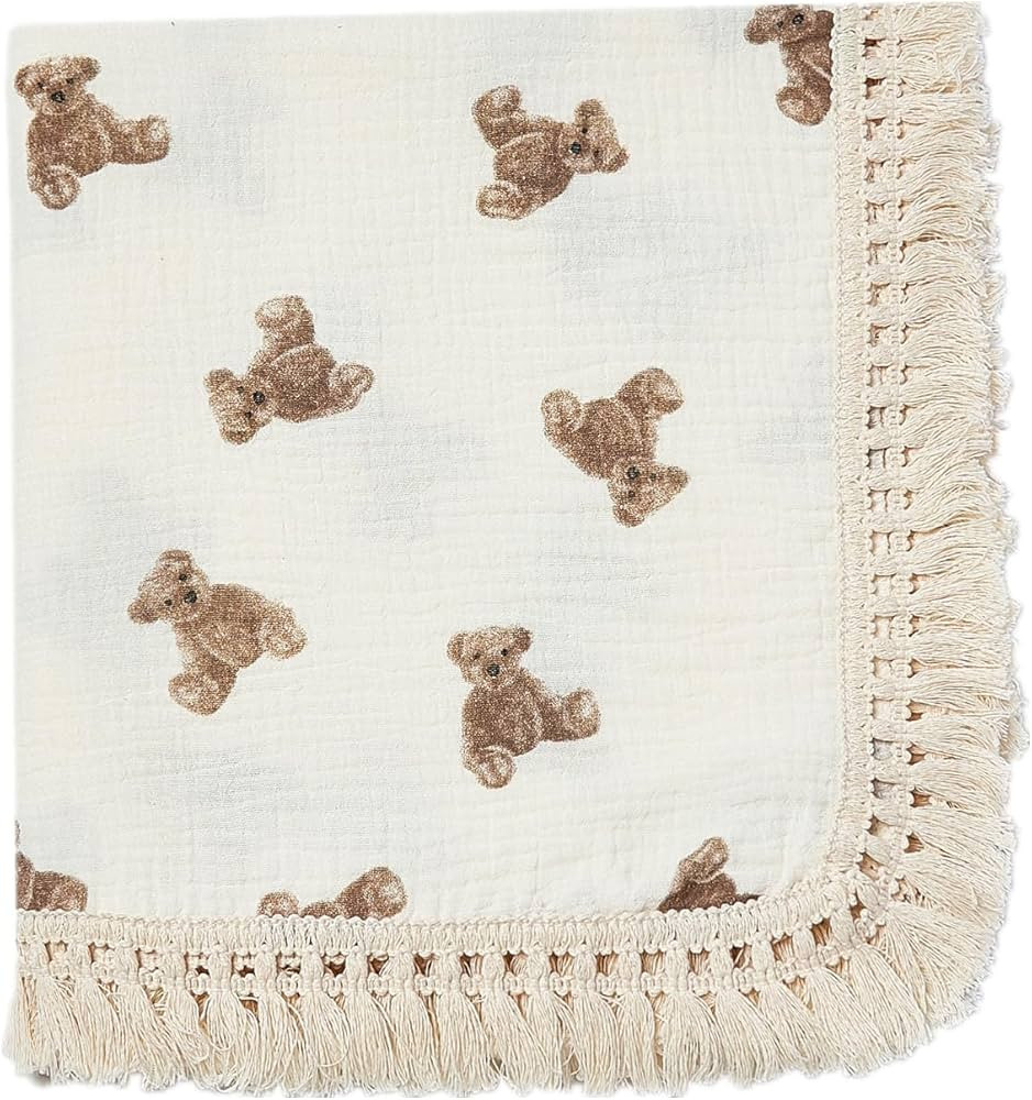 insular Cotton Muslin Baby Blanket with Tassel, Boho Bohemian Muslin Swaddle Blanket Baby Receivi... | Amazon (US)