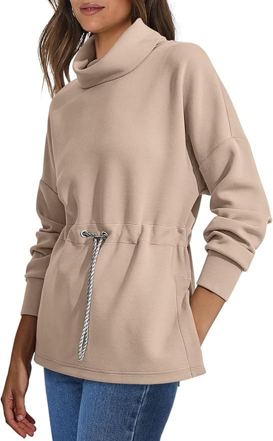 ANRABESS Womens Turtleneck Sweatshirts Drawstring Waist Pullover Tops Loose Fit Long Sleeve Hoodi... | Amazon (US)