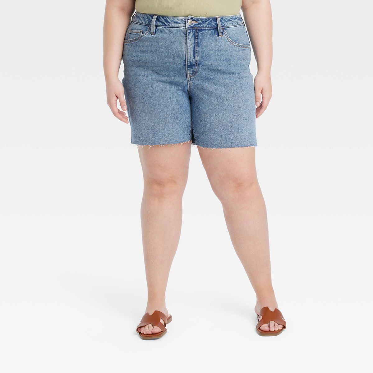 Women's High-Waisted Bermuda Jean Shorts - Ava & Viv™ Medium Wash 16 | Target
