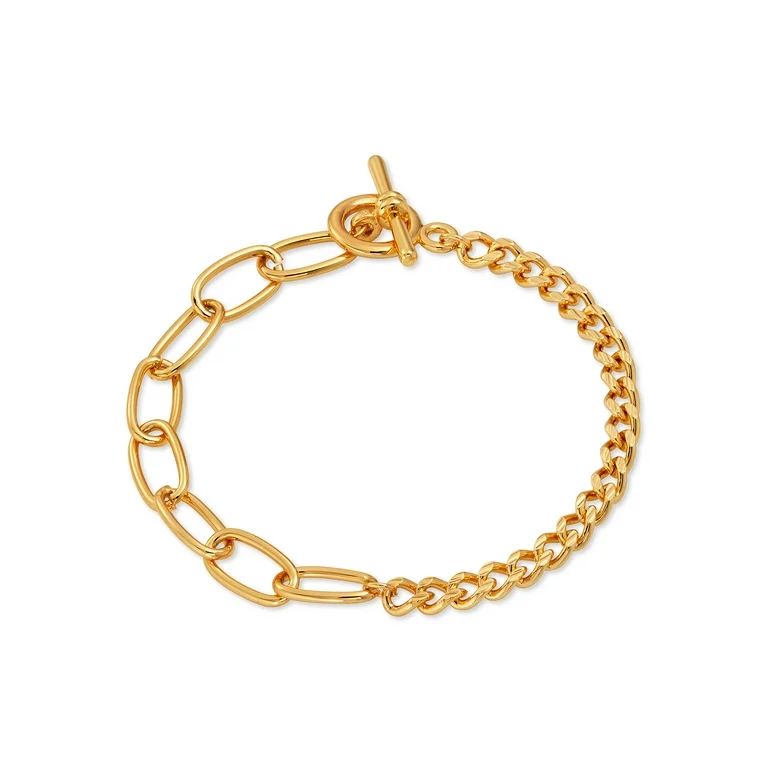 Scoop Womens Brass Yellow Gold-Plated Curb Link Chain Bracelet, 8.5" | Walmart (US)