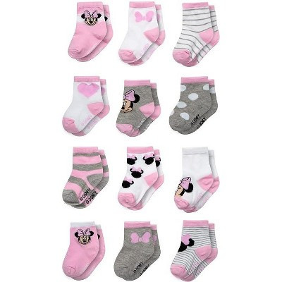 Disney Baby Girl 12 Pack Socks, Newborn Essentials for Girls (6-12M)- Minnie Mouse Pink/Heather Grey | Target