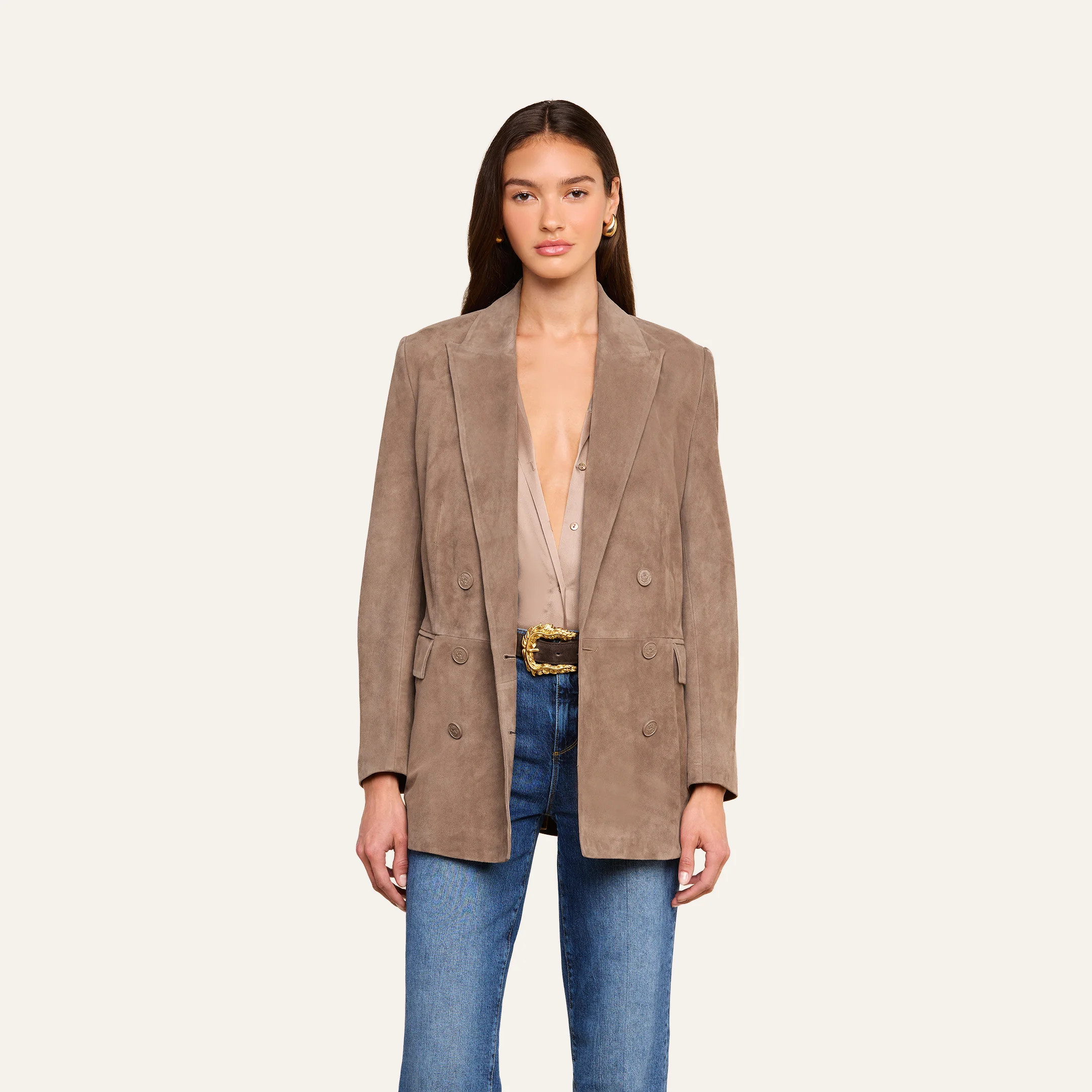 L'AGENCE Aimee Oversized Suede Blazer In Cardamom Suede | L'Agence