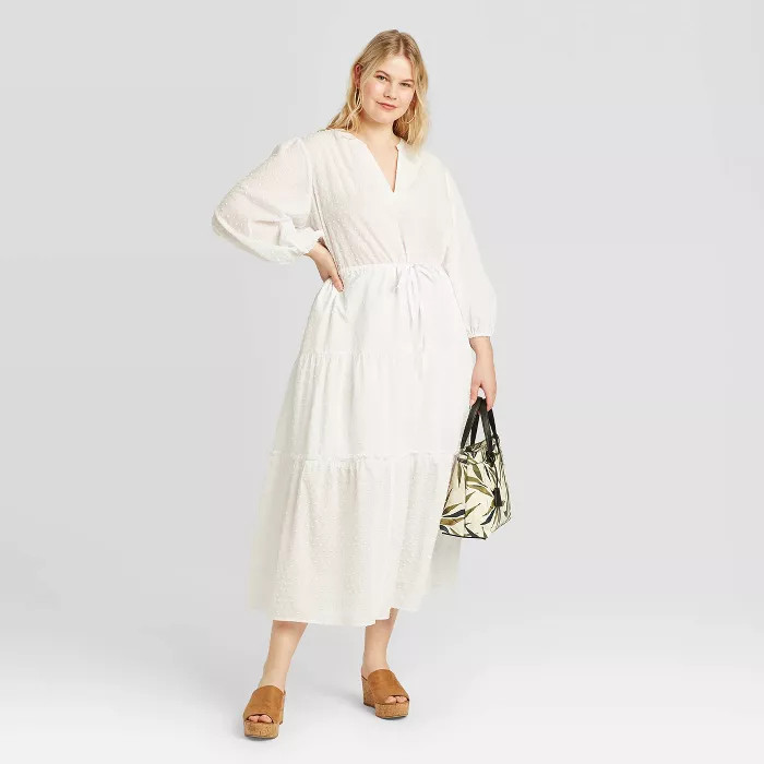 Women's Plus Size Polka Dot Long Sleeve Tie Waist Tiered Dress - A New Day™ | Target